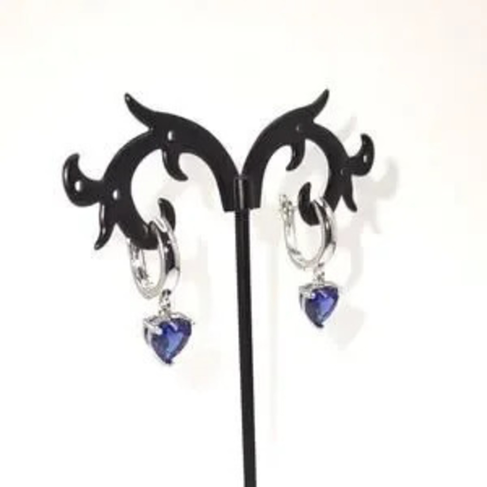 925 Sterling Silver Earrings Blue Synthetic Heart Valentine Gemstones Gift New!!